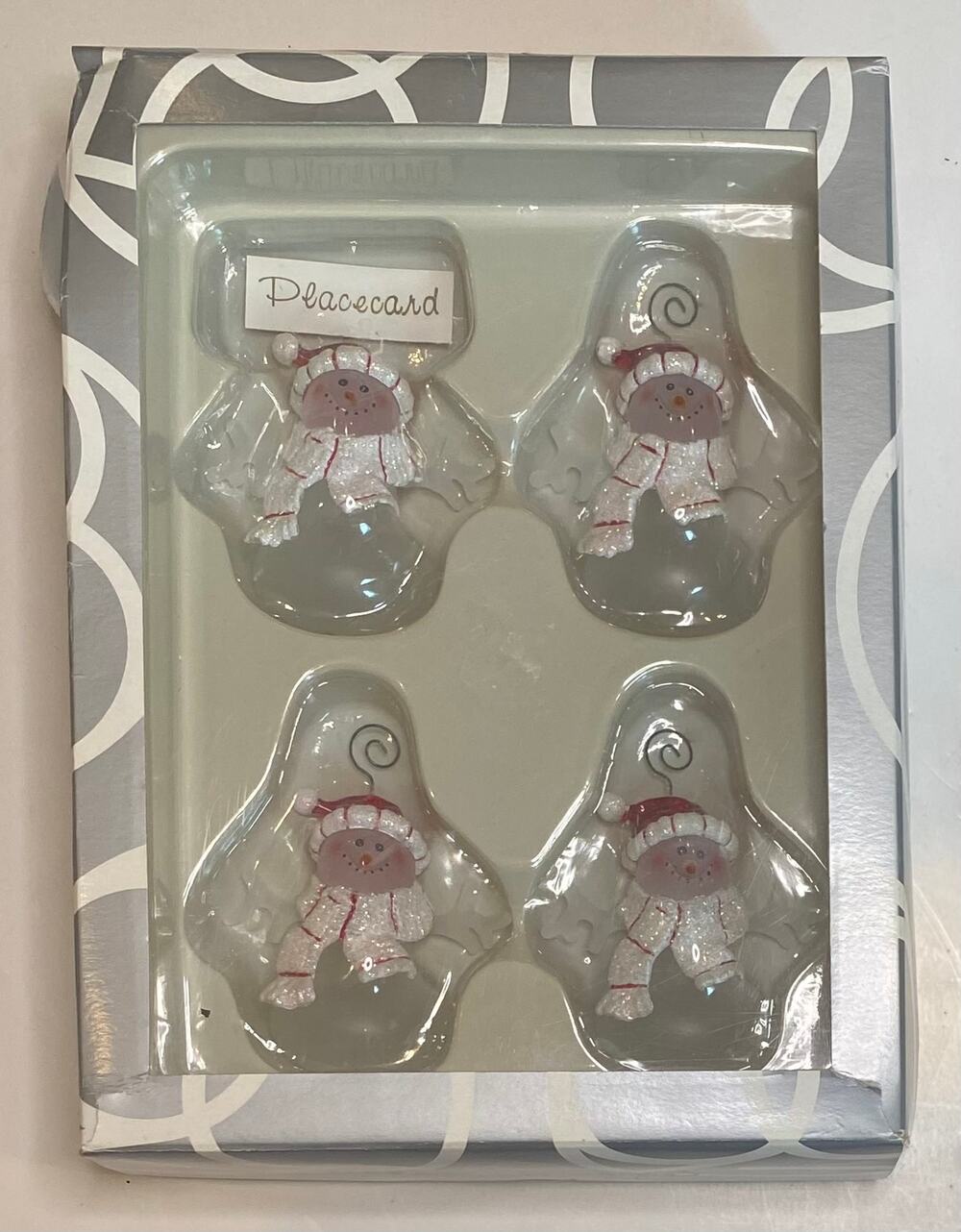 Department 56 Snowman Table Placecard Holders Christmas Dining 4 Set Red White